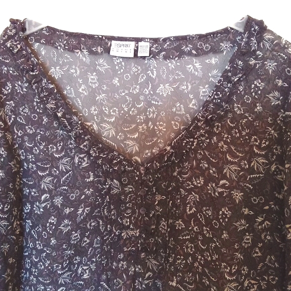 Esprit Sheer Spring Floral Blouse with Ruffled Button Placket - Picture 5 of 11